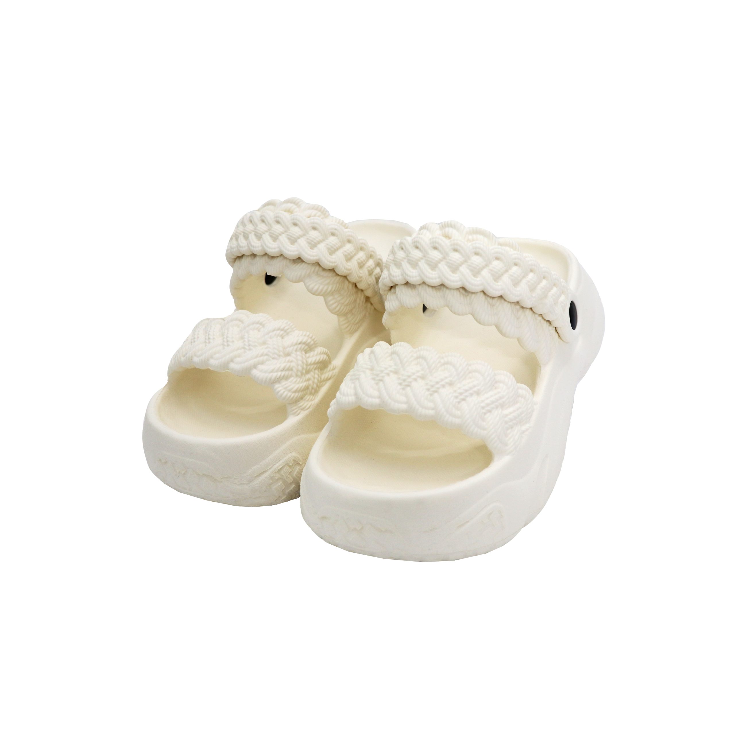 صندل زنانه مدل بافتی شیری